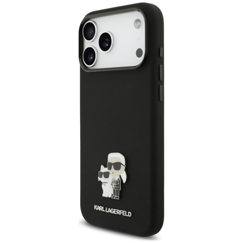 Karl Lagerfeld Silicone Karl&Choupette Metal Pin etui na Apple iPhone 18 Pro Max / 17 Pro Max, czarny