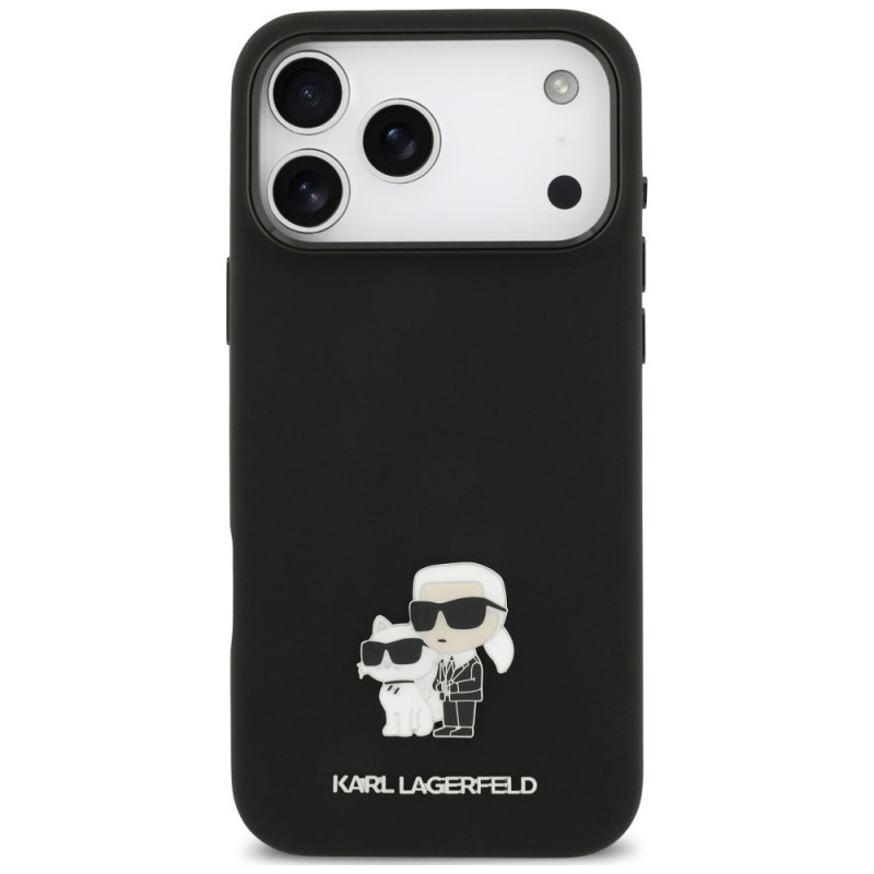 Karl Lagerfeld Silicone Karl&Choupette Metal Pin etui na Apple iPhone 18 Pro Max / 17 Pro Max, czarny