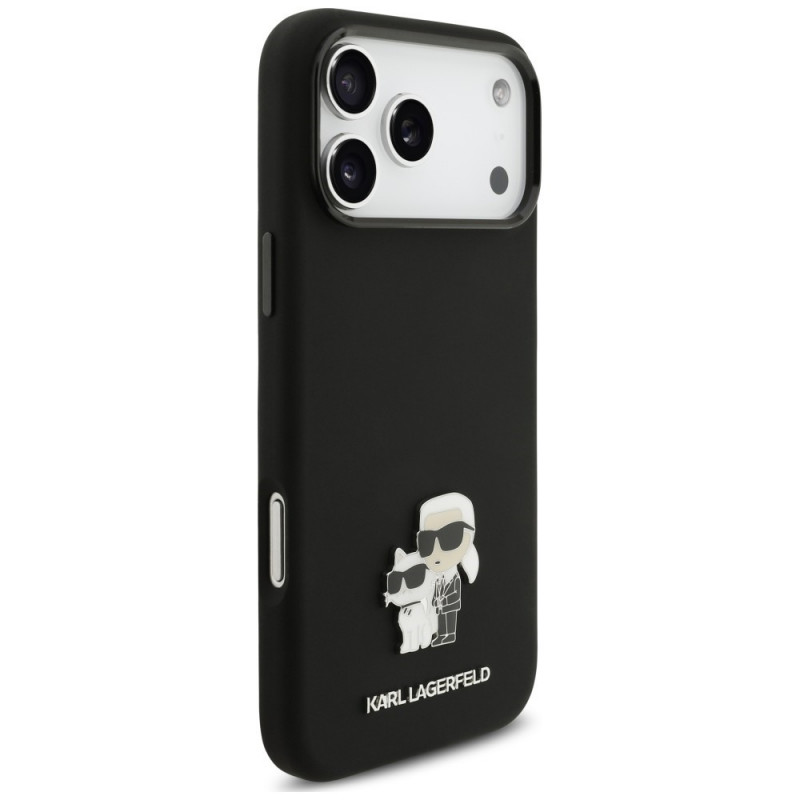 Karl Lagerfeld Silicone Karl&Choupette Metal Pin etui na Apple iPhone 18 Pro Max / 17 Pro Max, czarny