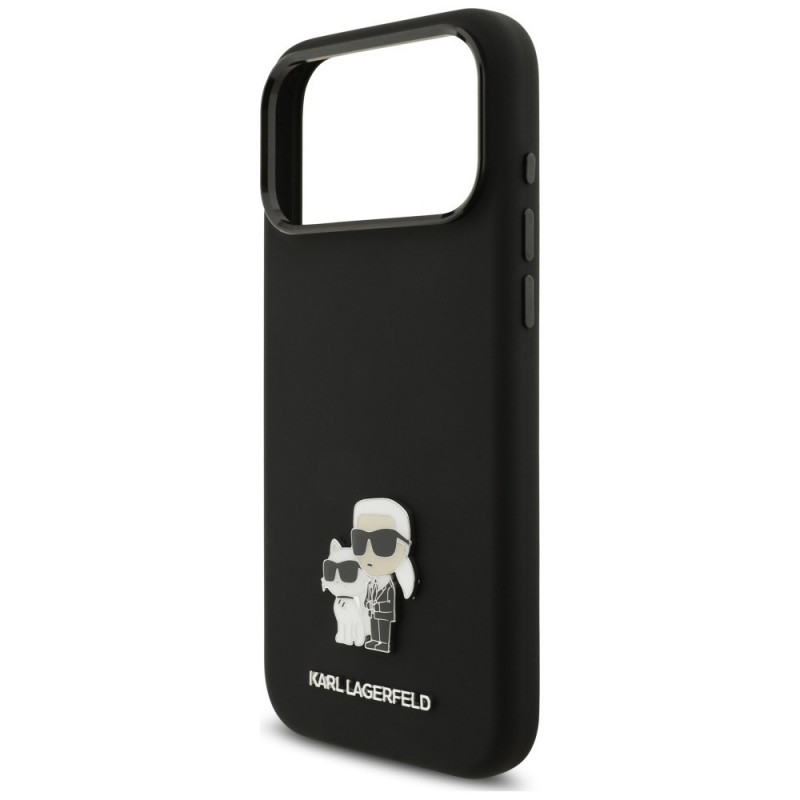 Karl Lagerfeld Silicone Karl&Choupette Metal Pin etui na Apple iPhone 18 Pro Max / 17 Pro Max, czarny