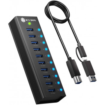 ICY BOX IB-AC6110a 10-portowy hub USB 3.2 Gen 2 z portem ładowania, 12 V