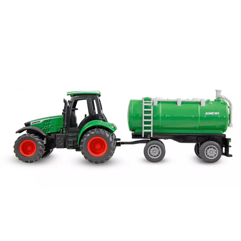 Metalowy traktor Amewi z przyczepą cysterną, 1:64, RTR, zielony