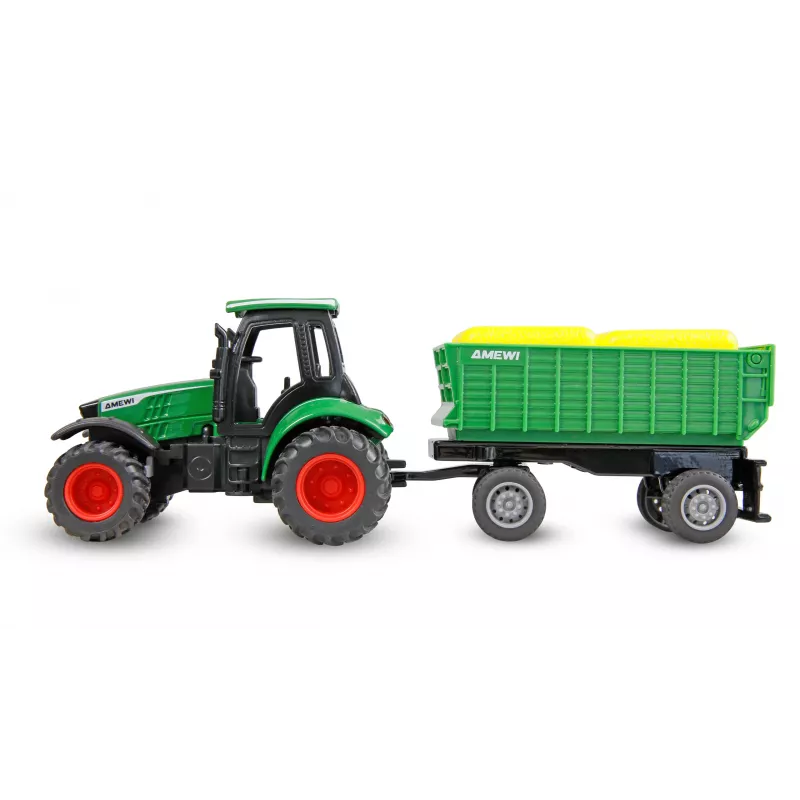 Metalowy traktor z przyczepą Amewi, 1:64, RTR, zielony