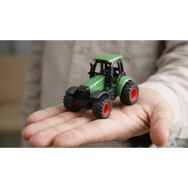 Metalowy traktor Amewi z przyczepą leśną, 1:64, RTR, zielony