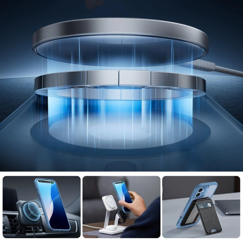 ESR Classic Pro Set HaloLock MagSafe etui z hartowanym szkłem dla Apple iPhone 16, Frosted Blue