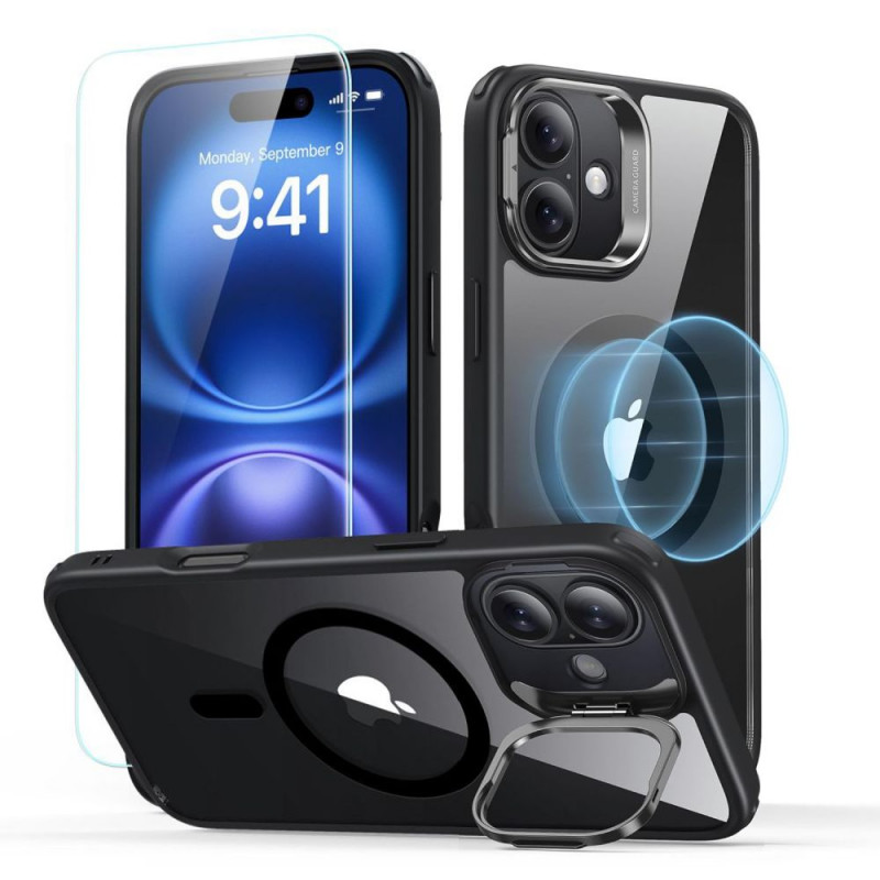 Etui ESR Classic Hybrid Kickstand HaloLock MagSafe ze szkłem hartowanym do Apple iPhone 16, Clear/Black