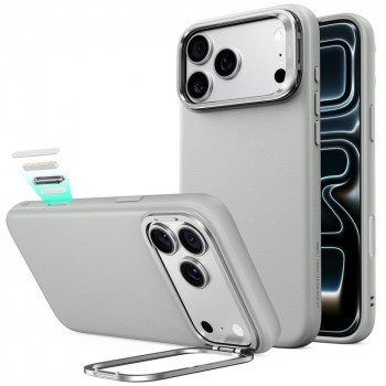 Etui ESR Leather Kickstand MagSafe do Apple iPhone 17 Pro / 18 Pro, szary