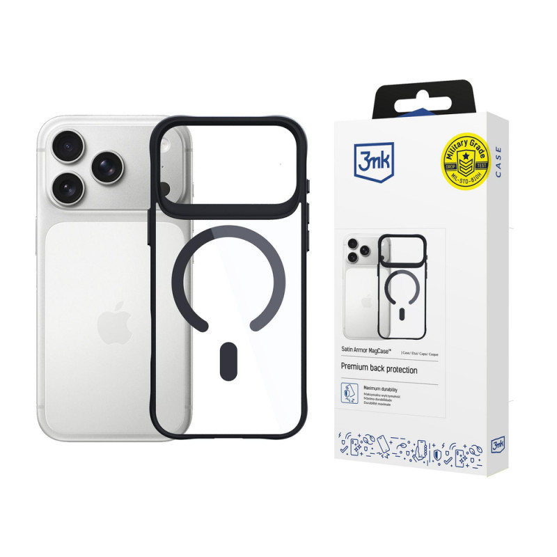 Etui 3MK Satin Armor MagCase do Apple iPhone 17 Pro, przezroczysty czarny