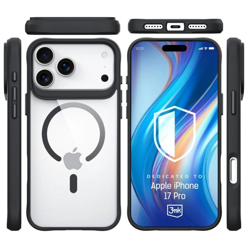 Etui 3MK Satin Armor MagCase do Apple iPhone 17 Pro, przezroczysty czarny