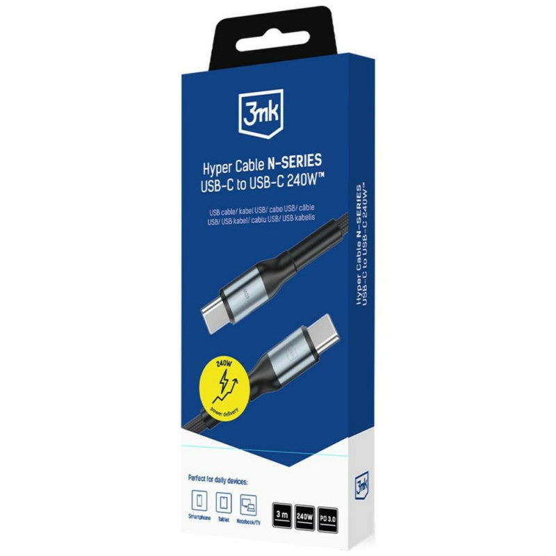 Kabel 3MK Hyper Cable N-SERIES USB-C do USB-C, 3 m, 240 W, czarny