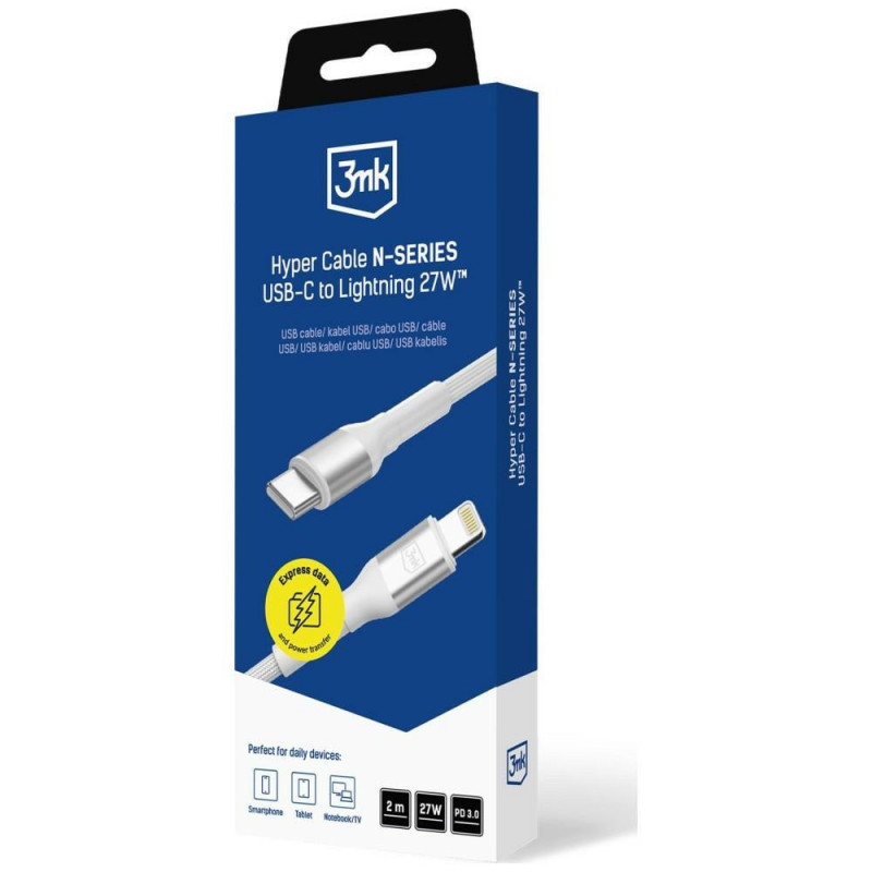 Kabel 3MK Hyper Cable N-SERIES USB-C – Lightning, 2 m, 27 W, biały