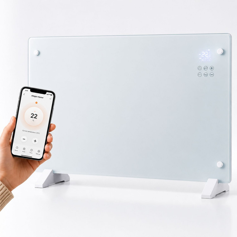 Inteligentny grzejnik panelowy szklany Extralink LPL-23A-WH, 2000 W, WiFi, biały