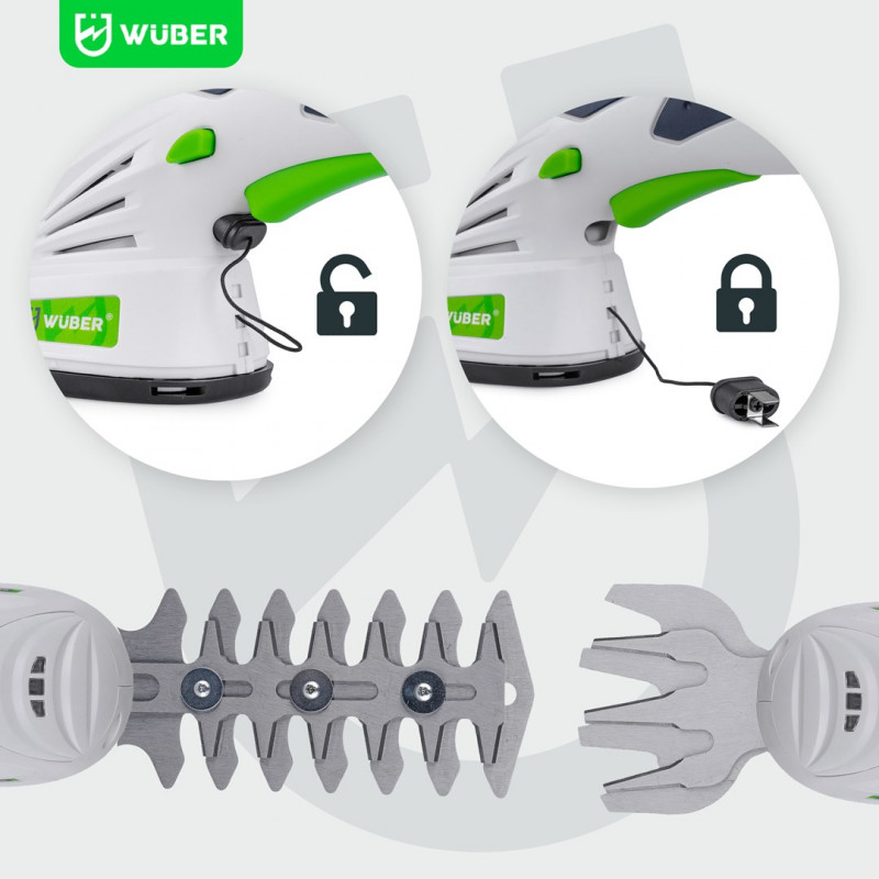 Wuber W23320 Akumulatorowa nożycowo-podkaszarka 2-w-1 do żywopłotu i trawy, 7.2 V, cięcie 120 mm, USB-C