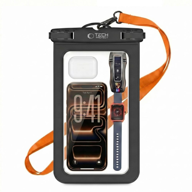 Tech-Protect UWC9 uniwersalne etui wodoodporne 8.9", czarno-pomarańczowe