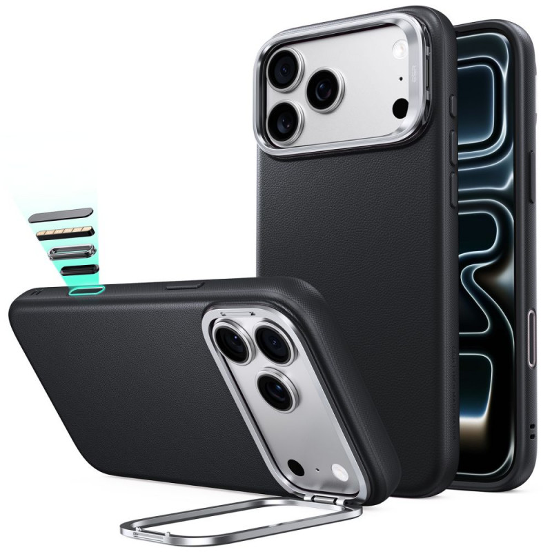Etui ESR Leather Kickstand MagSafe ze skórzanym wykończeniem i podstawką dla Apple iPhone 17 Pro / 18 Pro, czarne