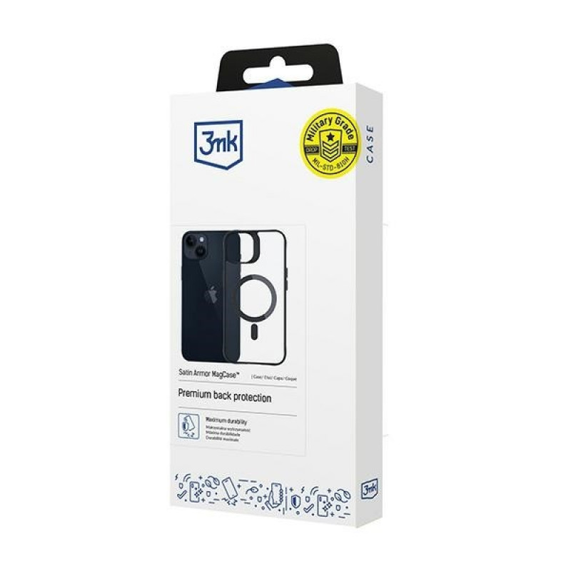 3MK Satin Armor MagCase z MagSafe do Apple iPhone 14 Plus, przezroczysty z czarną ramką (156076-0)
