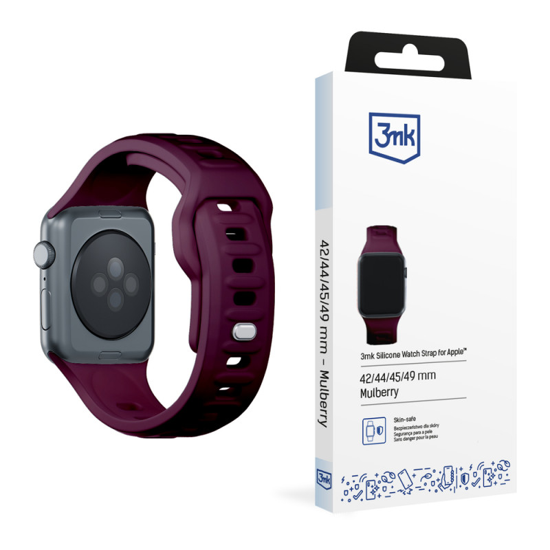 Pasek do zegarka 3mk Silicone do Apple Watch 42/44/45/49 mm, mulberry / burgundy