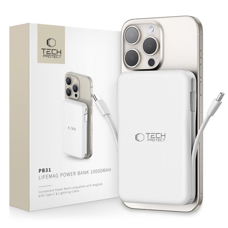 Tech-Protect PB31 LifeMag MagSafe power bank 10000 mAh, 15 W, biały