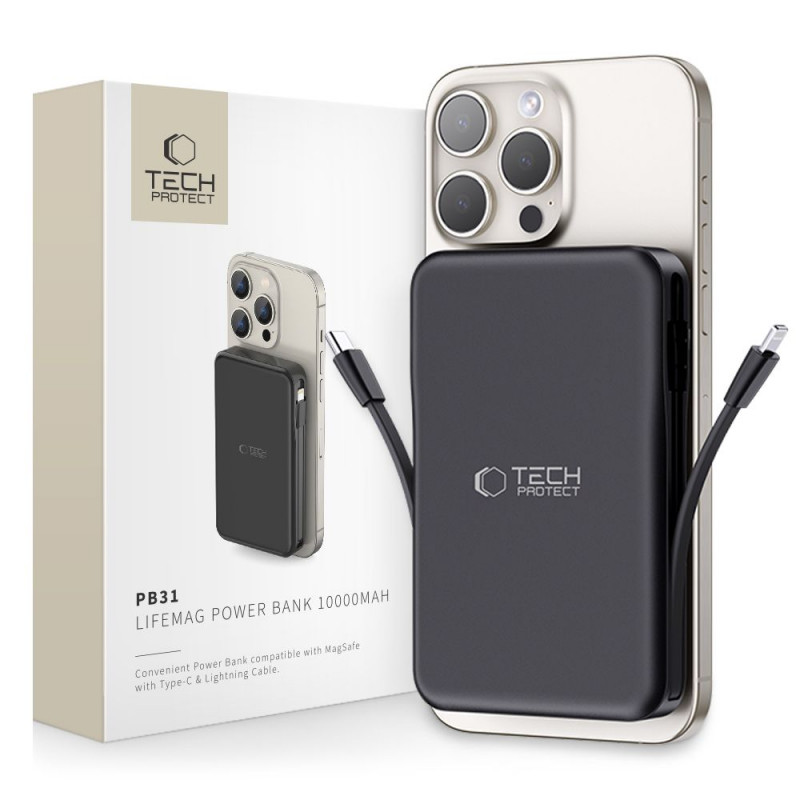Tech-Protect PB31 LifeMag MagSafe power bank 10000 mAh, 15 W, czarny