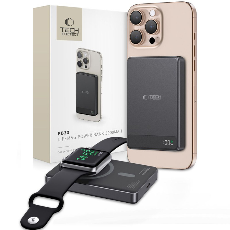 Tech-Protect PB33 LifeMag MagSafe power bank 5000 mAh, 15 W, czarny