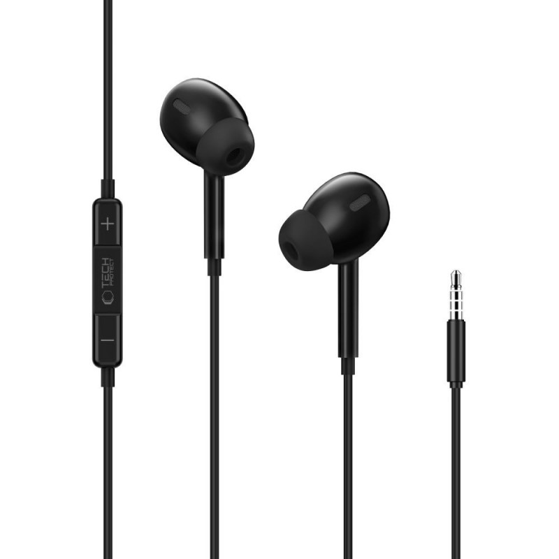 Tech-Protect Ultraboost Core G3 Mini Jack 3.5 mm przewodowe słuchawki douszne, czarne