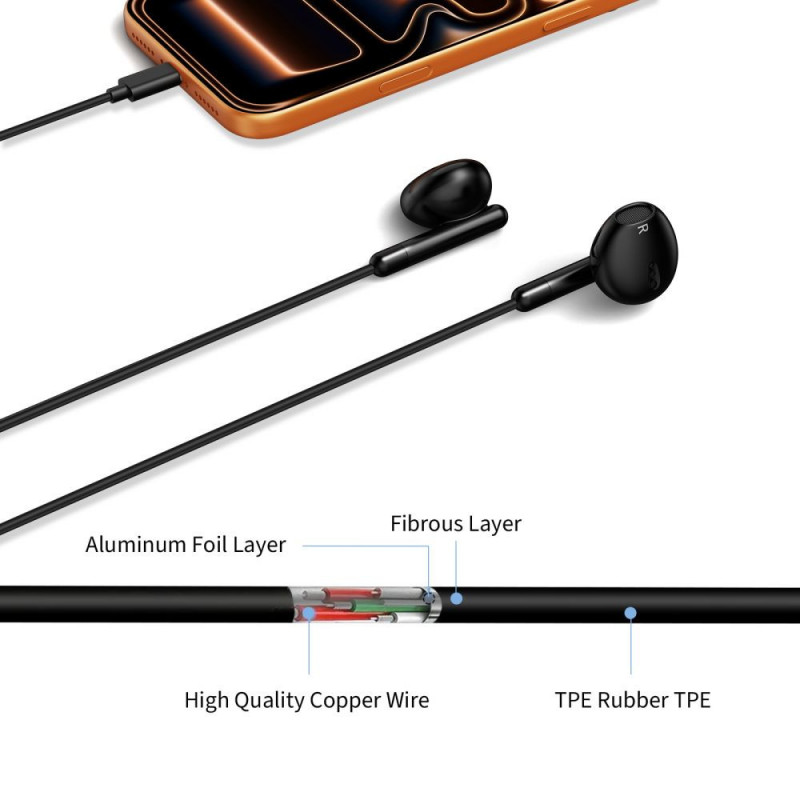 Tech-Protect Ultraboost Core G4 przewodowe słuchawki douszne USB-C, czarne