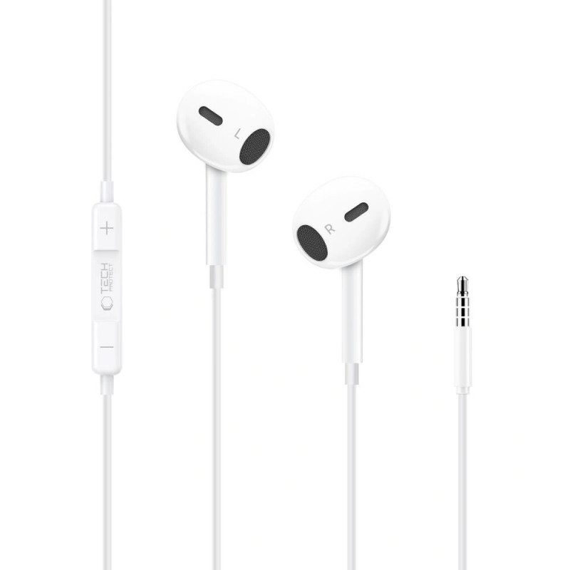 Tech-Protect Ultraboost Core G2 Mini Jack 3.5 mm przewodowe słuchawki douszne, białe