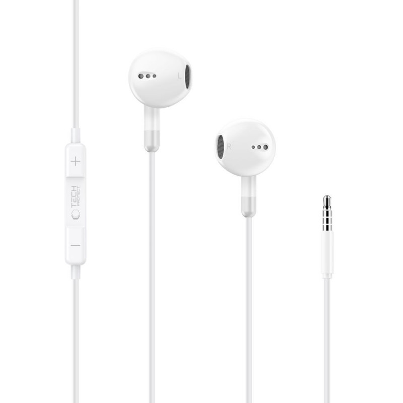 Tech-Protect Ultraboost Core G4 Mini Jack 3.5 mm przewodowe słuchawki douszne, białe (THP5619)
