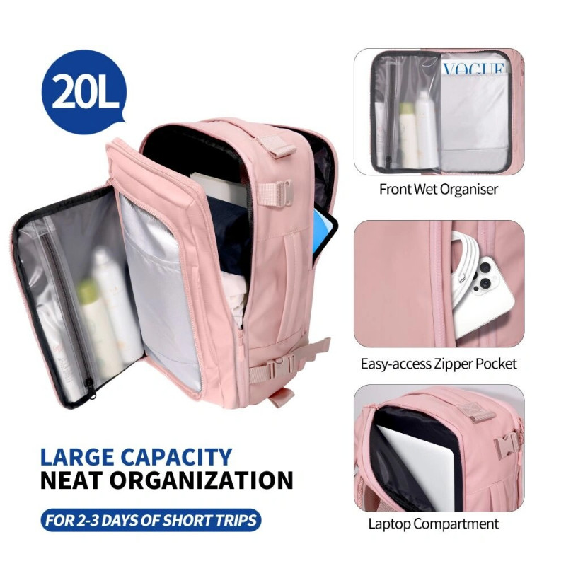 Plecak podróżny Tech-Protect Defender S50 Ryanair & Wizzair do laptopa, kabinowy, 20 L, 40x20x25 cm, Dusty Pink