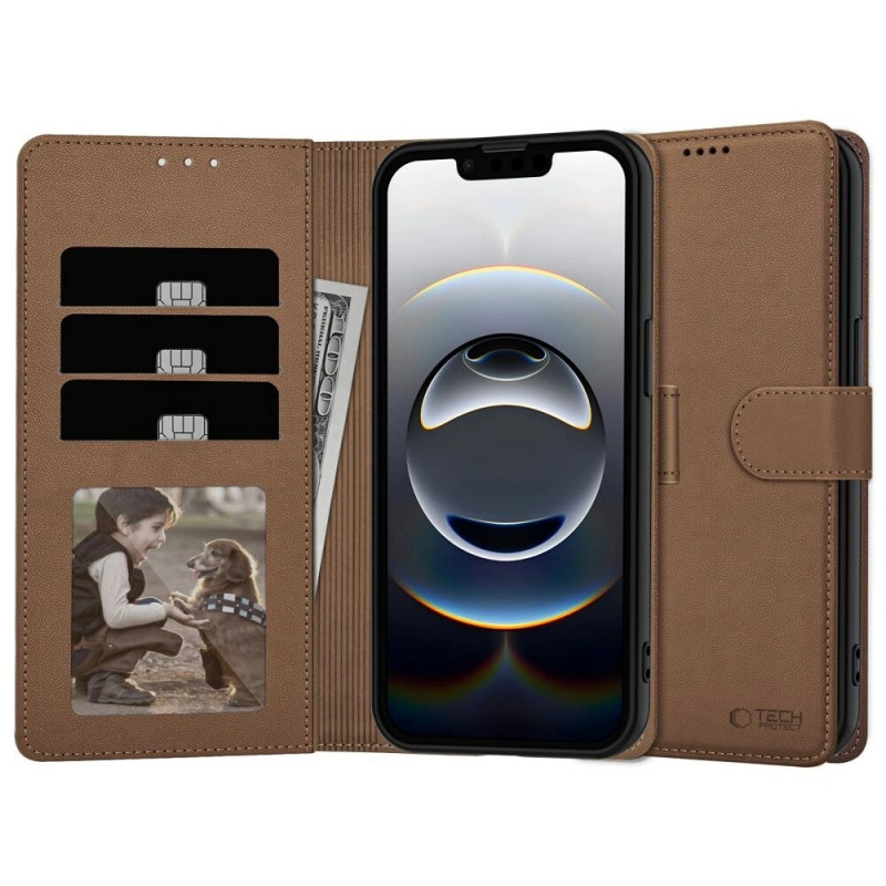 Etui portfelowe Tech-Protect dla Apple iPhone 17e / 16e, brązowe