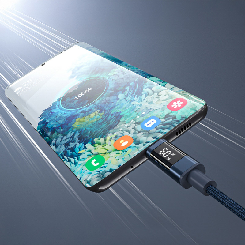 Choetech XCC-1068 kabel USB-C do USB-C PD 60W z wyświetlaczem, 1,2 m, niebieski