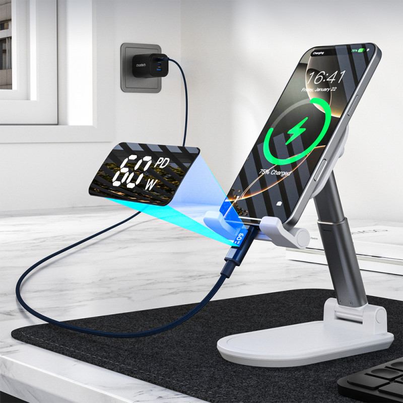 Choetech XCC-1068 kabel USB-C do USB-C PD 60W z wyświetlaczem, 1,2 m, niebieski
