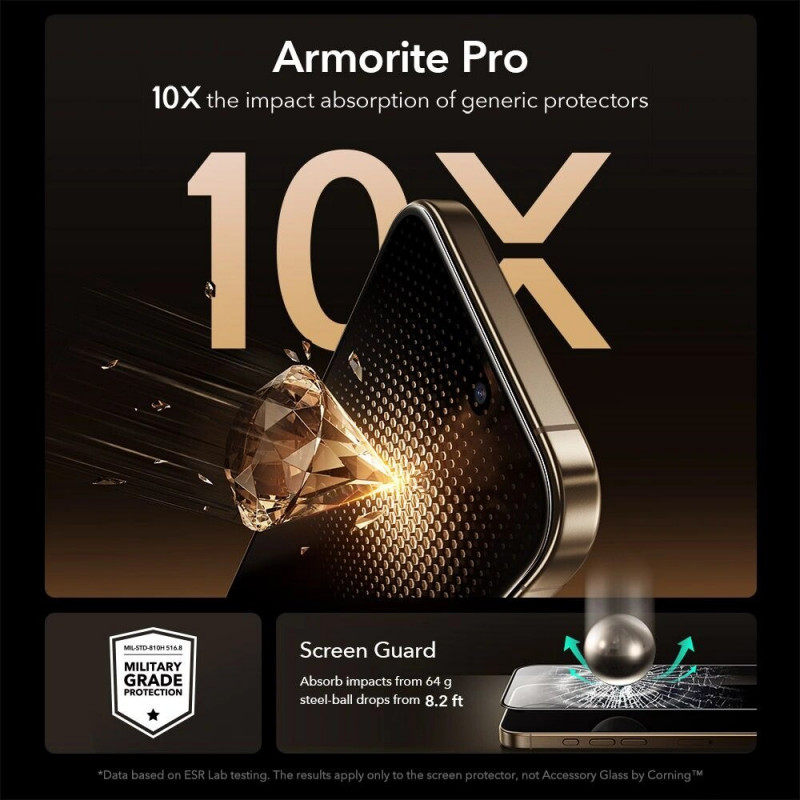 ESR UltraFit Armorite Pro Hartowane szkło ochronne z Glass by Corning do Apple iPhone 17 Pro Max, ESR928