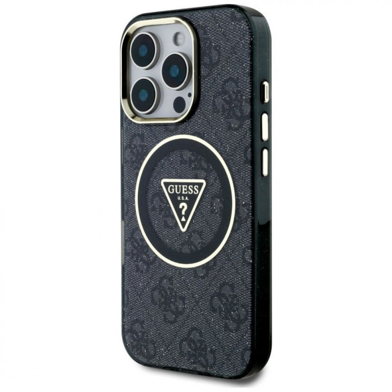 Guess GUHMP16LHG4PRTGK IML Metal Glitter 4G Circle Triangle MagSafe etui na Apple iPhone 16 Pro, czarny