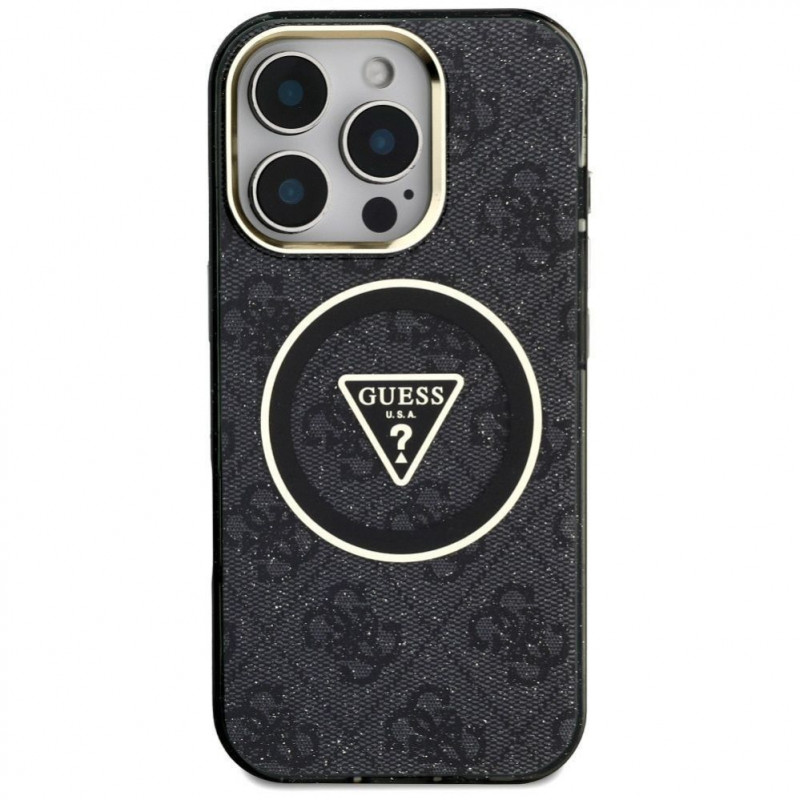 Guess GUHMP16LHG4PRTGK IML Metal Glitter 4G Circle Triangle MagSafe etui na Apple iPhone 16 Pro, czarny
