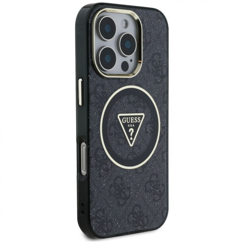 Guess GUHMP16LHG4PRTGK IML Metal Glitter 4G Circle Triangle MagSafe etui na Apple iPhone 16 Pro, czarny