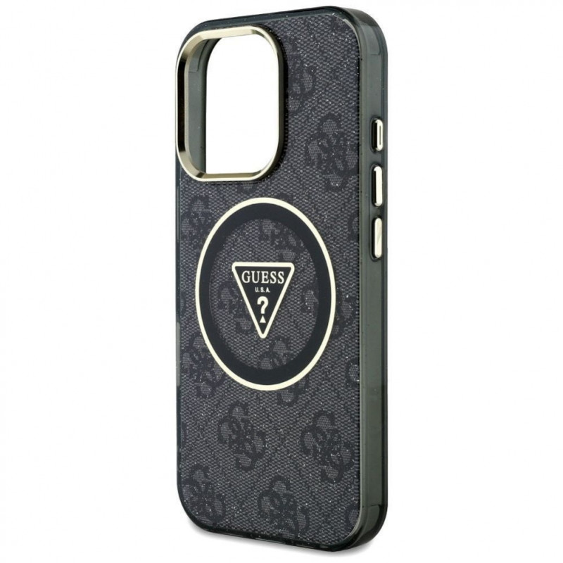 Guess GUHMP16LHG4PRTGK IML Metal Glitter 4G Circle Triangle MagSafe etui na Apple iPhone 16 Pro, czarny