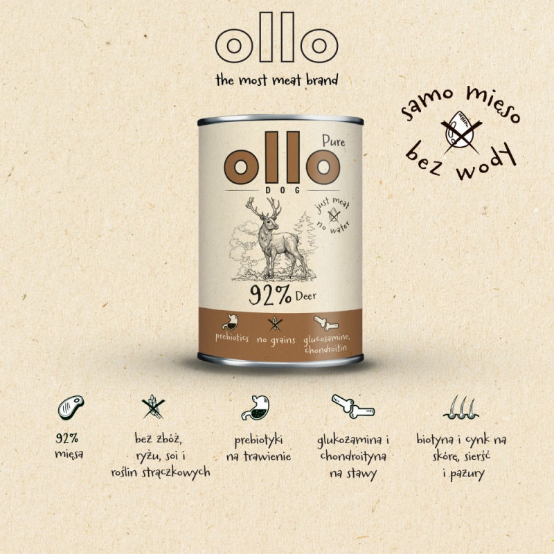 OLLO Pure Deer mokra karma dla psów, 850 g