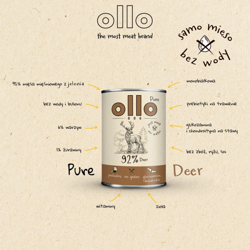 OLLO Pure Deer mokra karma dla psów, 850 g