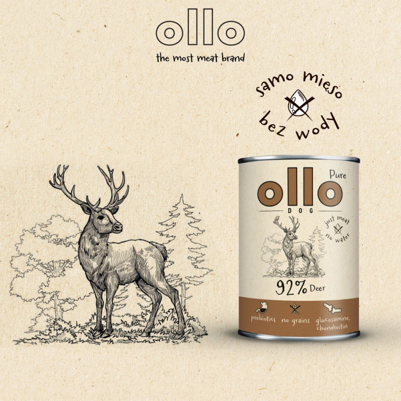 OLLO Pure Deer mokra karma dla psów, 850 g