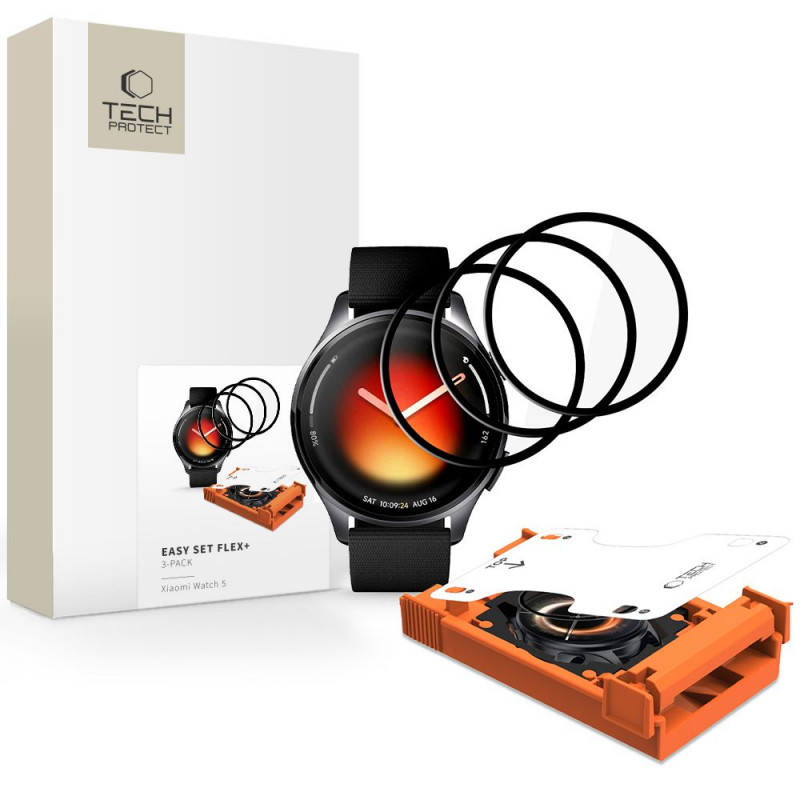 Tech-Protect Easy Set Flex+ szkło hybrydowe do Xiaomi Watch 5 (3 szt.), czarny