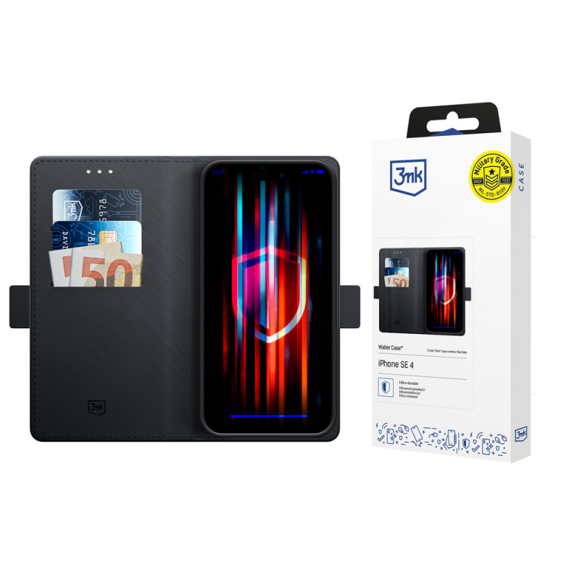 Etui portfelowe 3MK Wallet Case 156225-0 dla Apple iPhone 17e / 16e, czarny