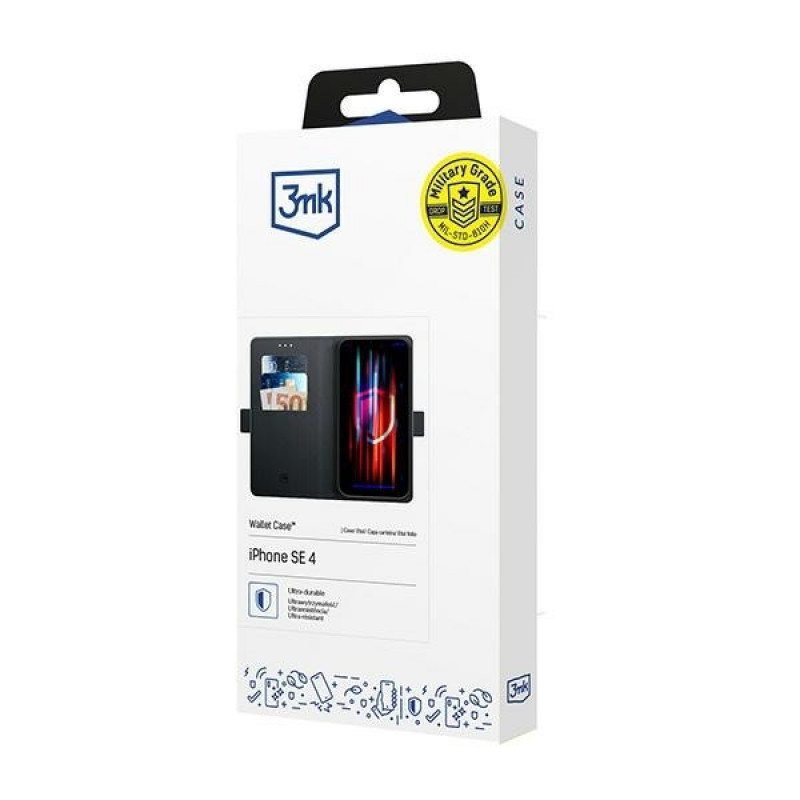 Etui portfelowe 3MK Wallet Case 156225-0 dla Apple iPhone 17e / 16e, czarny