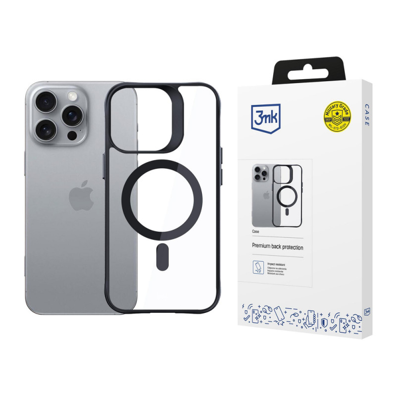 3mk Satin Armor MagCase z MagSafe do Apple iPhone 16 Pro, przezroczysty z czarną ramką