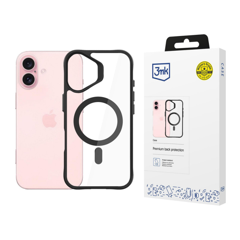 3mk Satin Armor MagCase z MagSafe do Apple iPhone 16 Plus (W-3SAMaCa-AiP16Plu-0), przezroczyste z czarną ramką