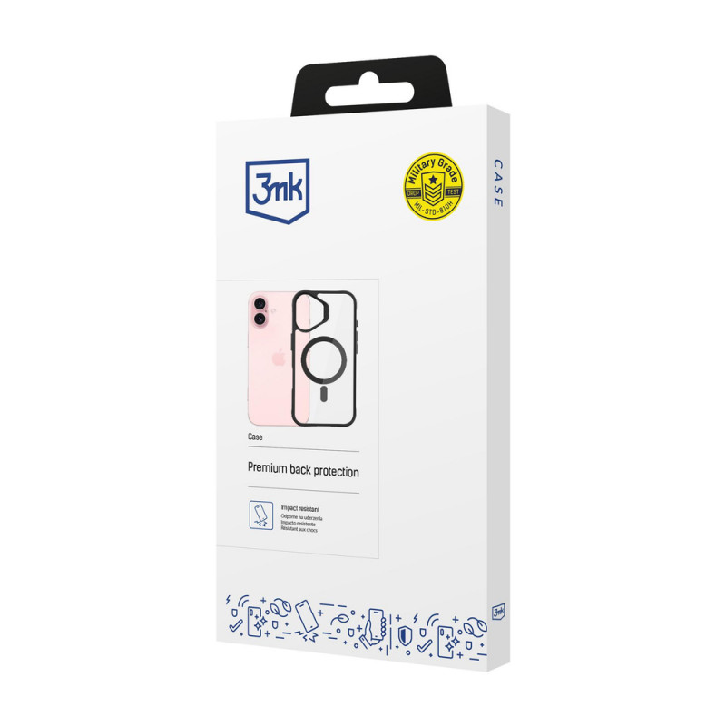 3mk Satin Armor MagCase z MagSafe do Apple iPhone 16 Plus (W-3SAMaCa-AiP16Plu-0), przezroczyste z czarną ramką