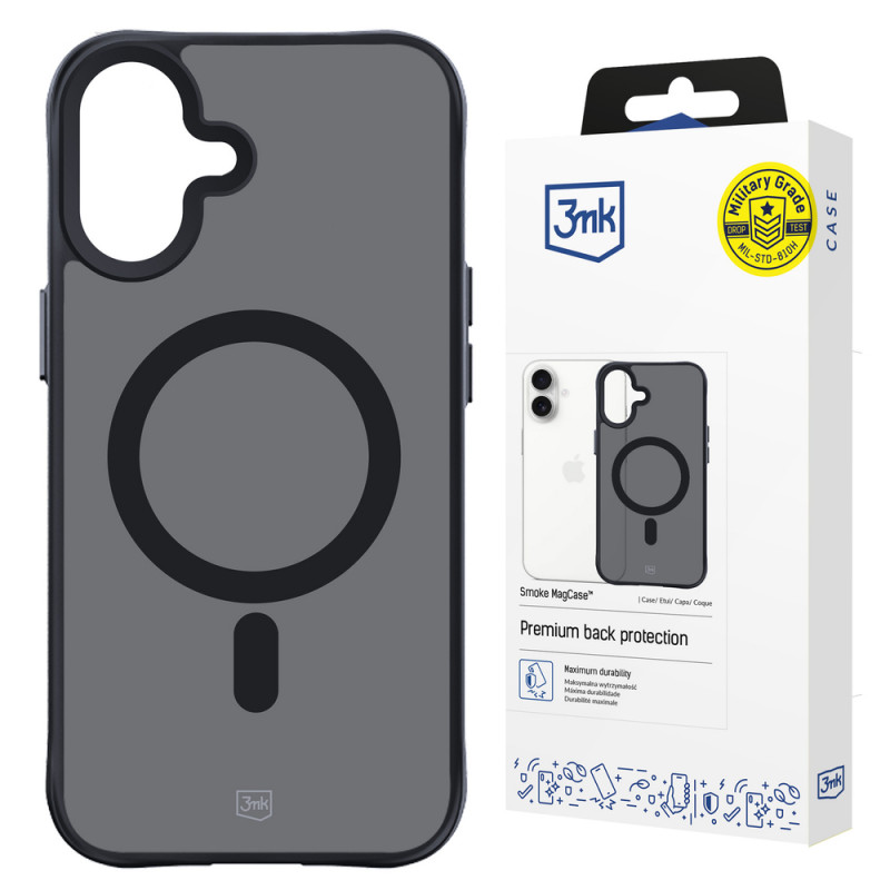 3mk Smoke MagCase z MagSafe do Apple iPhone 16 (W-3SmoMaCa-AiP16-0), półprzezroczysty