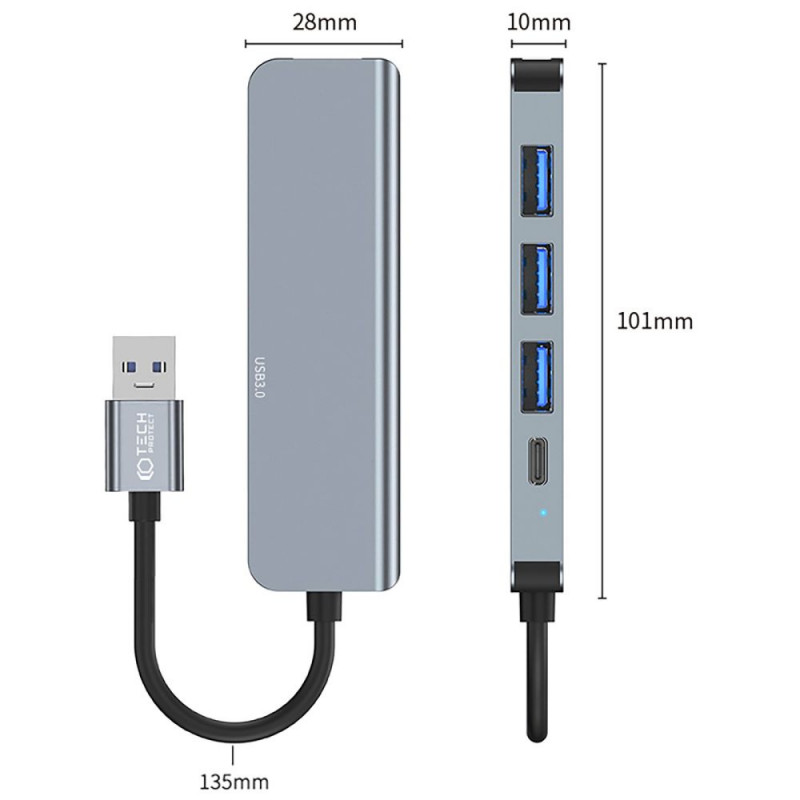 Tech-Protect V0-HUB 5in1 hub USB-A, szary