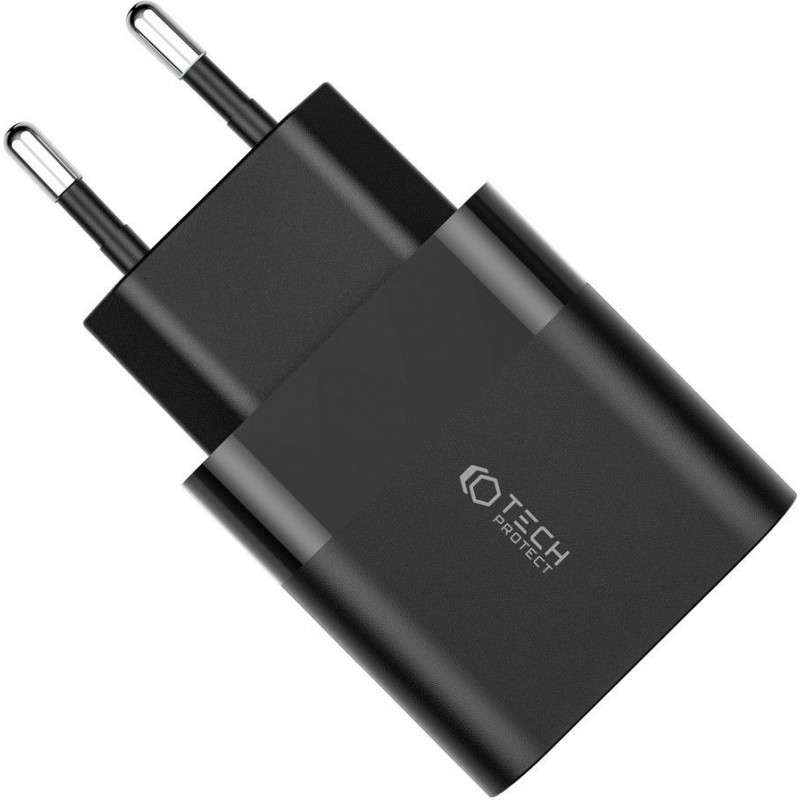 Tech-Protect C30W ładowarka ścienna 2-portowa, USB-C PD 30W i USB-A QC 3.0, czarna