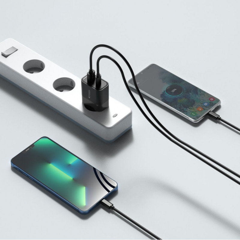 Tech-Protect C30W ładowarka ścienna 2-portowa, USB-C PD 30W i USB-A QC 3.0, czarna